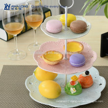 Blue And Pink Colorful Design Pretty Shape Hot Sale Cheap Dessert Plate, Restaurant Ceramic Three Layers Plates